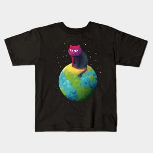 Unimpressed Cat Sitting on Top of the Planet Kids T-Shirt